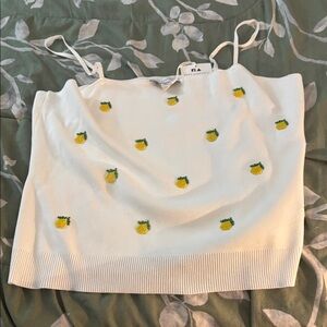 White Tank Top with lemon Embroidery